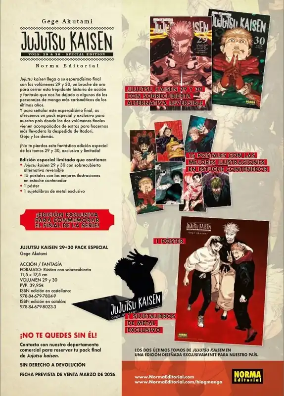 Ordenar Ahora Mismo PACK JUJUTSU KAISEN 29 Y 30 EDICIÓN ESPECIAL LIMITADA FINAL DE SERIE